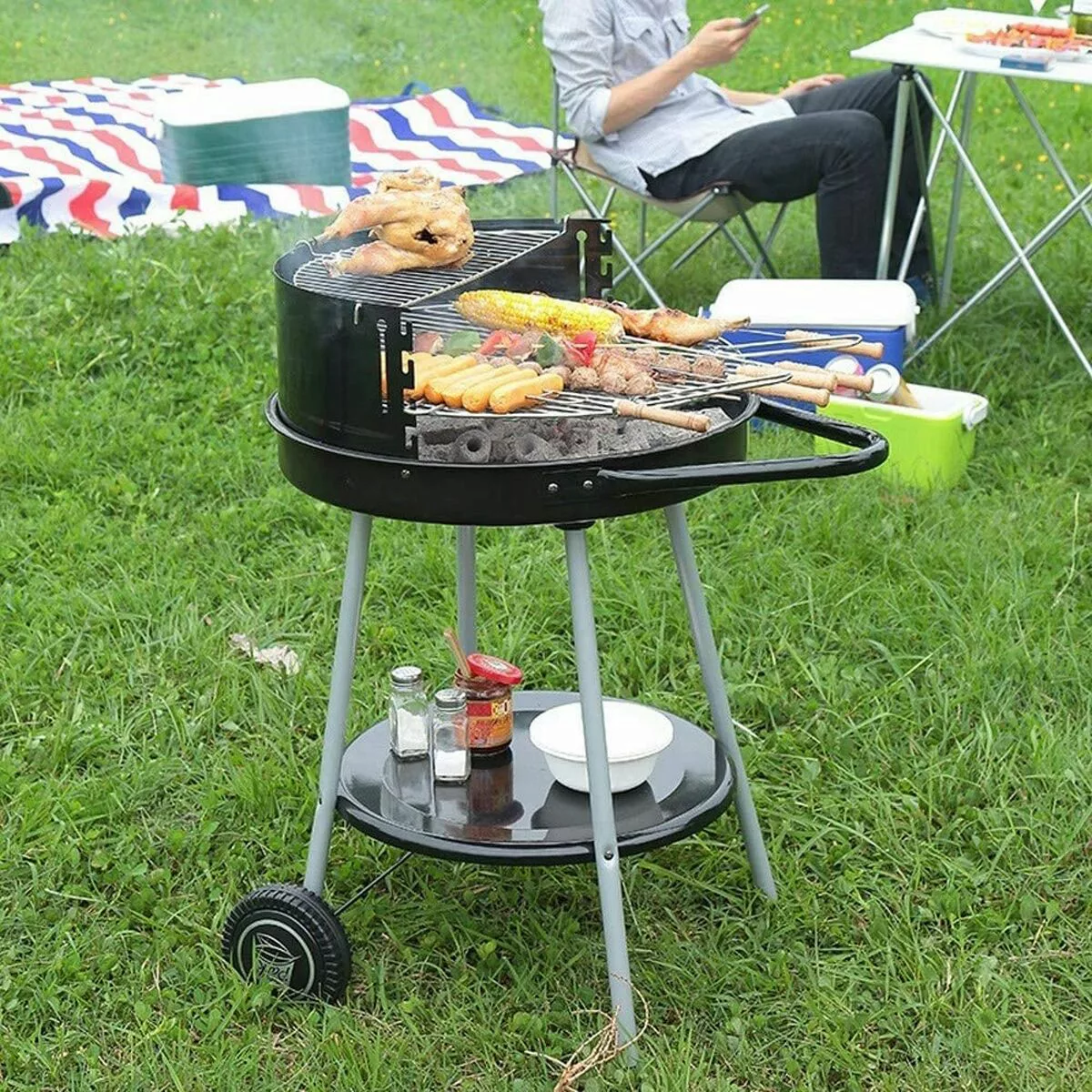 Holzkohlegrill Mit Rädern Grill Schwarz (ø 51 Cm) günstig online kaufen