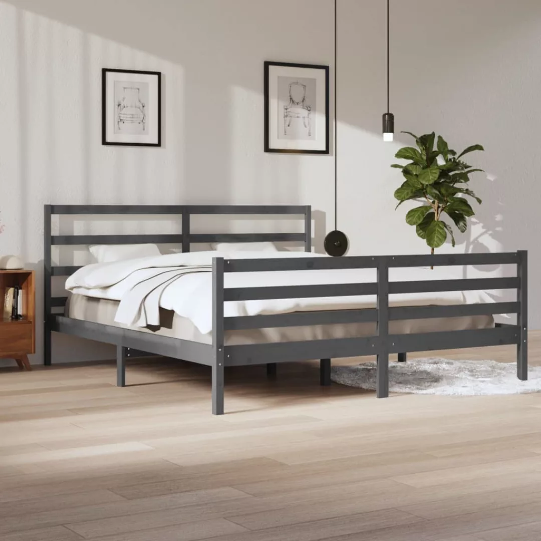 vidaXL Bettgestell Massivholzbett Grau Kiefer 200x200 cm Bett Bettgestell D günstig online kaufen