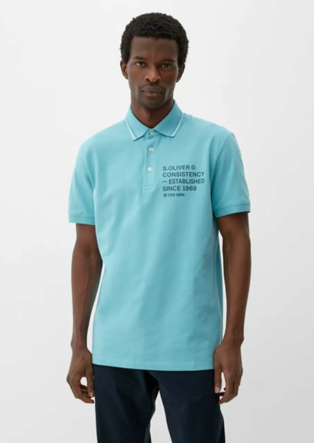 s.Oliver Kurzarmshirt Poloshirt mit Piquéstruktur Artwork, Blende günstig online kaufen