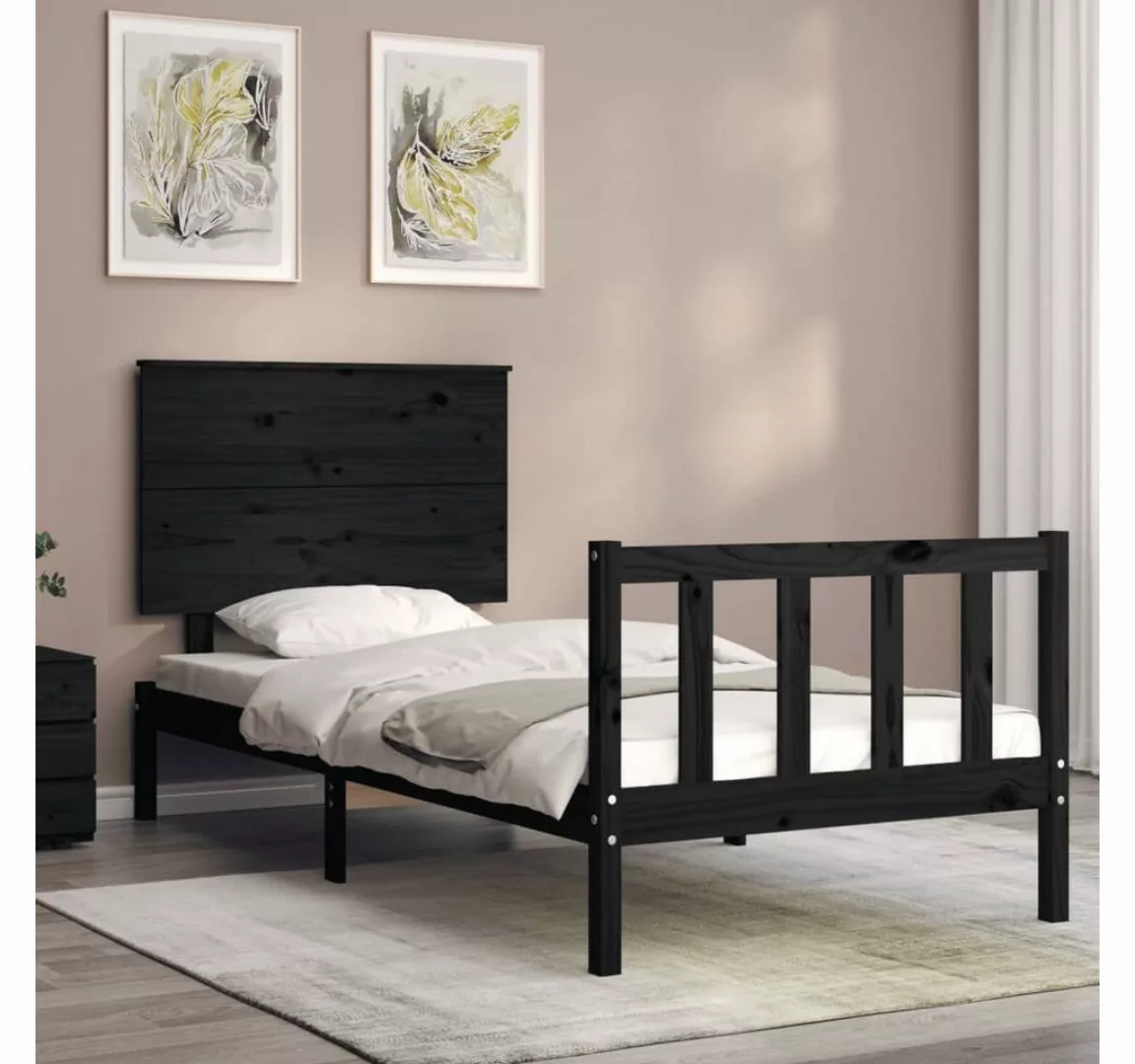 vidaXL Bettgestell Massivholzbett mit Kopfteil Schwarz 90x200 cm Bett Bettg günstig online kaufen