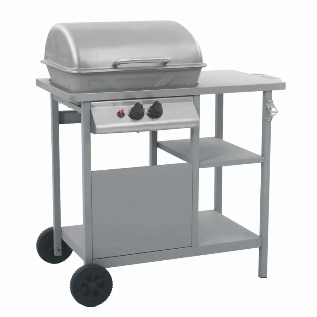 Gasgrill Mit Beistelltisch Auf 3 Ebenen Silbern günstig online kaufen