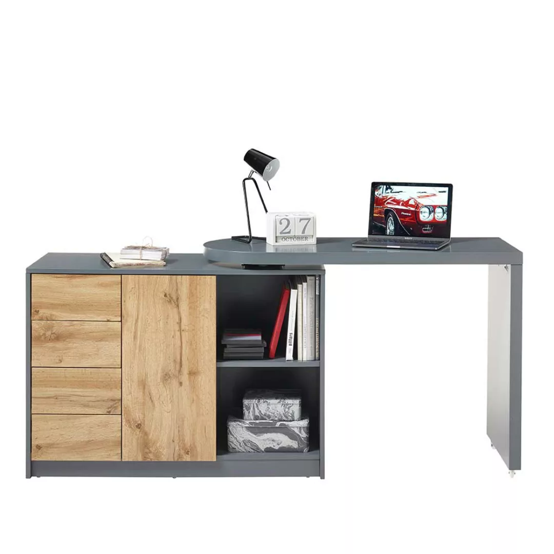 Schreibtisch in Grau und Eichefarben schwenkbarer Tischplatte günstig online kaufen