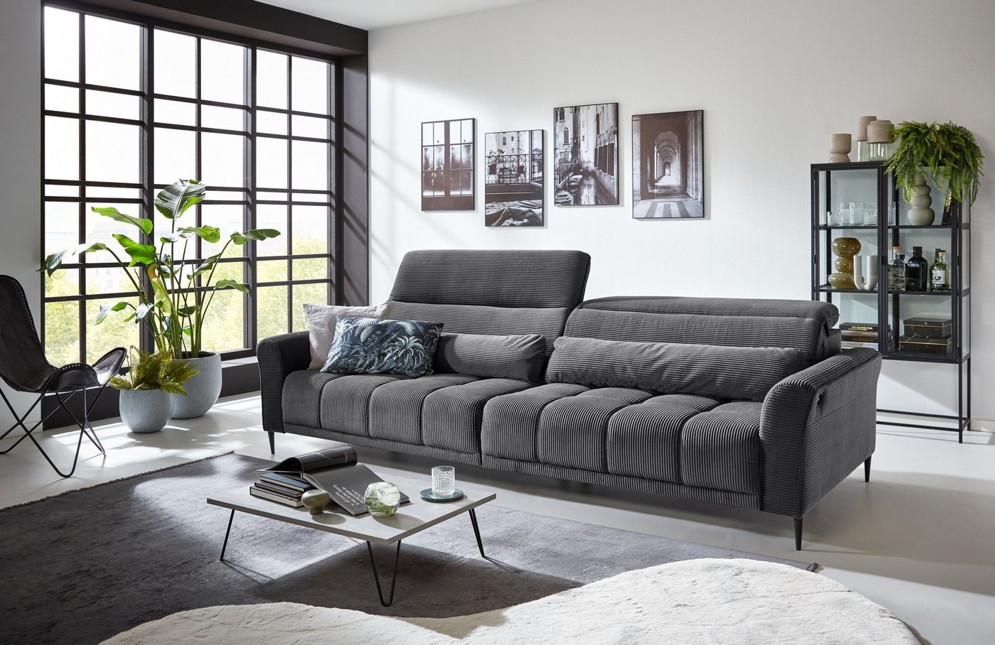 freiraum Big-Sofa Wolve, 2x elektr. Verstellung, Kissen, Cord dunkelgrau - günstig online kaufen