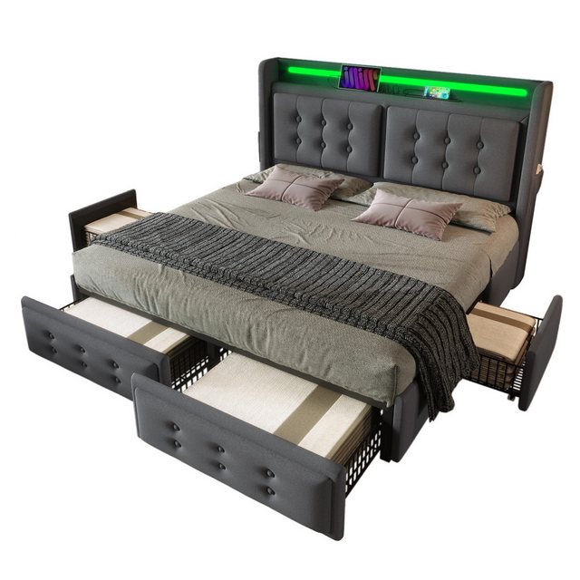 REDOM Polsterbett Doppelbett (Stauraumbetten mit Lattenrost, 2-tlg., 160x20 günstig online kaufen