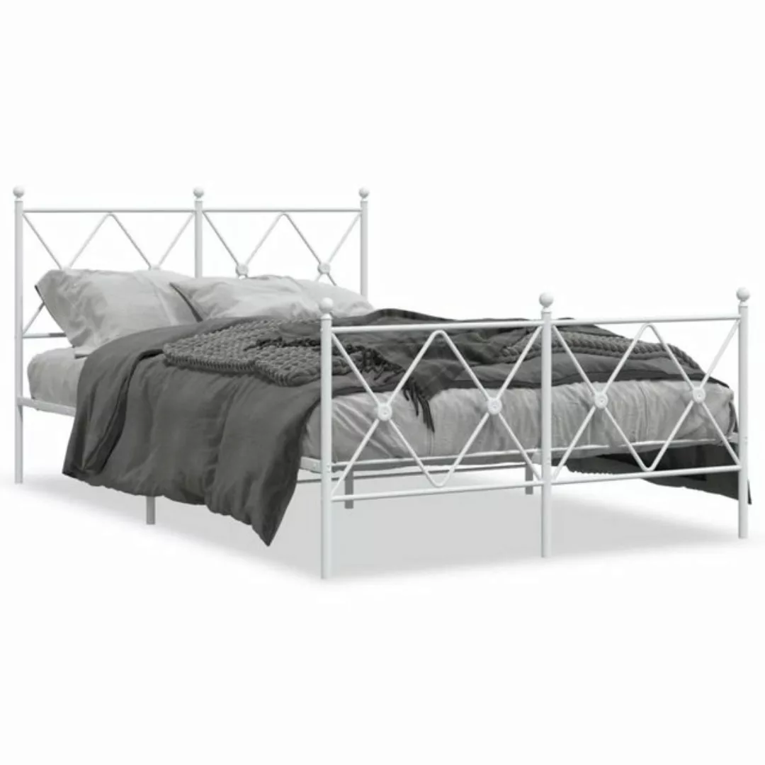 vidaXL Bettgestell, Bettrahmen mit Kopf- und Fußteil Metall Weiß 120x190 cm günstig online kaufen