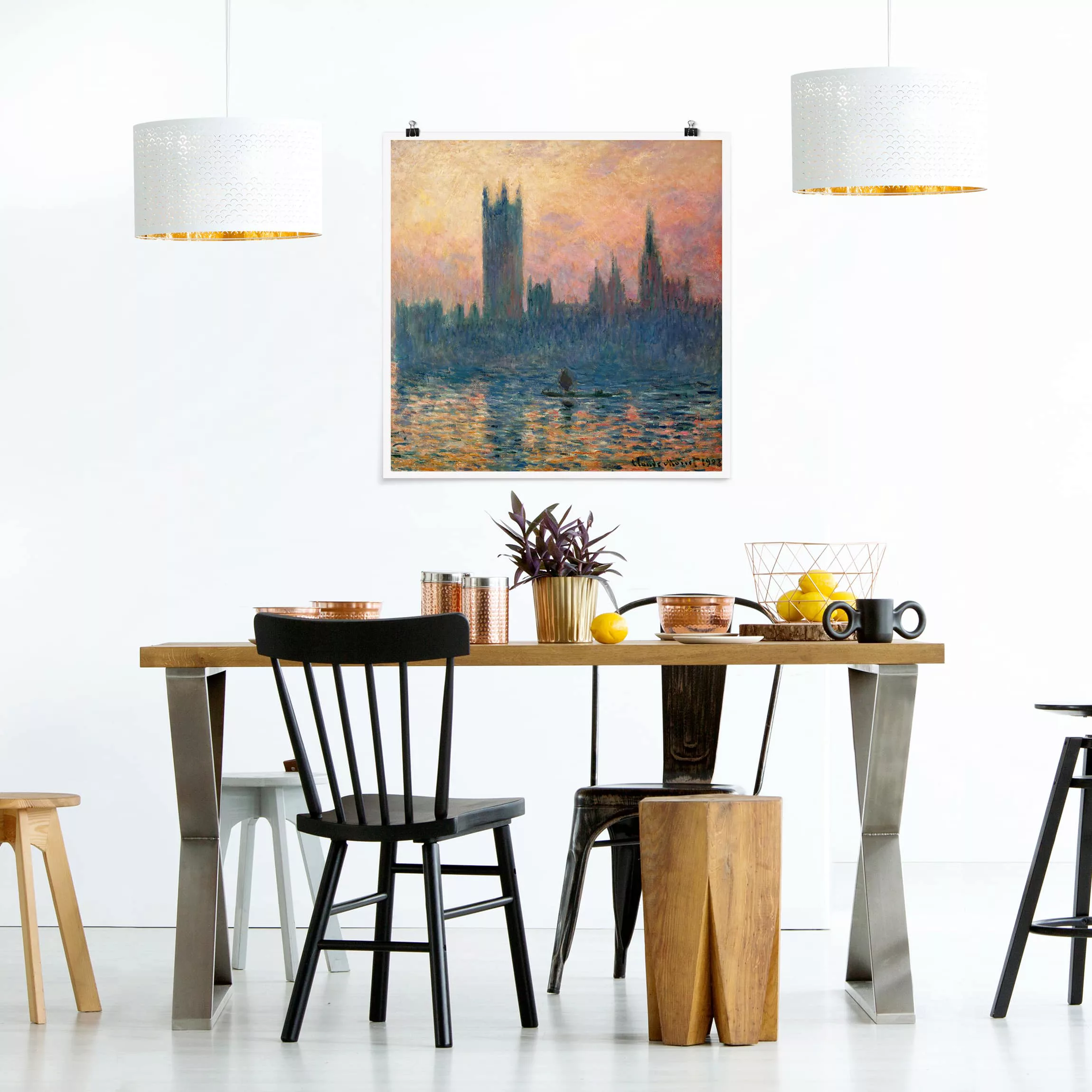 Poster Kunstdruck - Quadrat Claude Monet - London Sonnenuntergang günstig online kaufen
