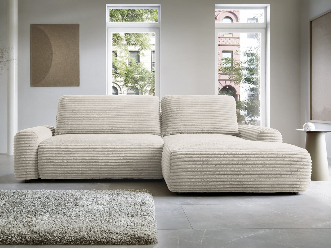 Goldstoff Ecksofa MOUNIR 270 cm, L-Form Schlafsofa mit Schlaffunktion und B günstig online kaufen