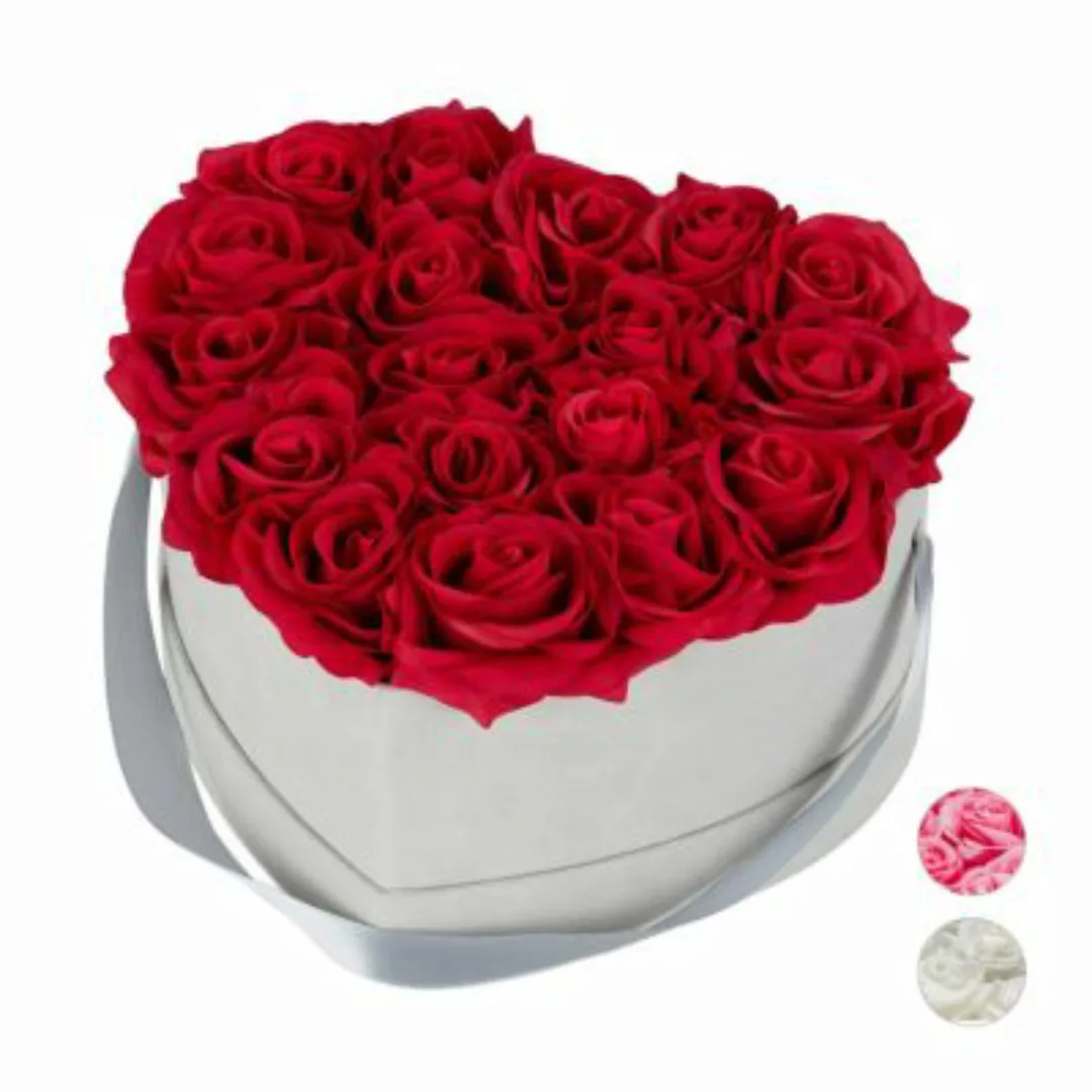 relaxdays Graue Rosenbox Herz mit 18 Rosen rot günstig online kaufen