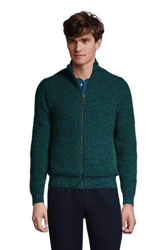 Melierte Strickjacke mit Teddy-Fleecefutter, Herren, Größe: L Normal, Grün, günstig online kaufen