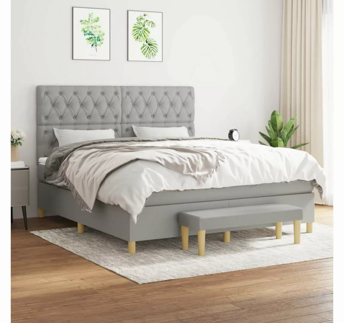 furnicato Bett Boxspringbett mit Matratze Hellgrau 160x200 cm Stoff günstig online kaufen