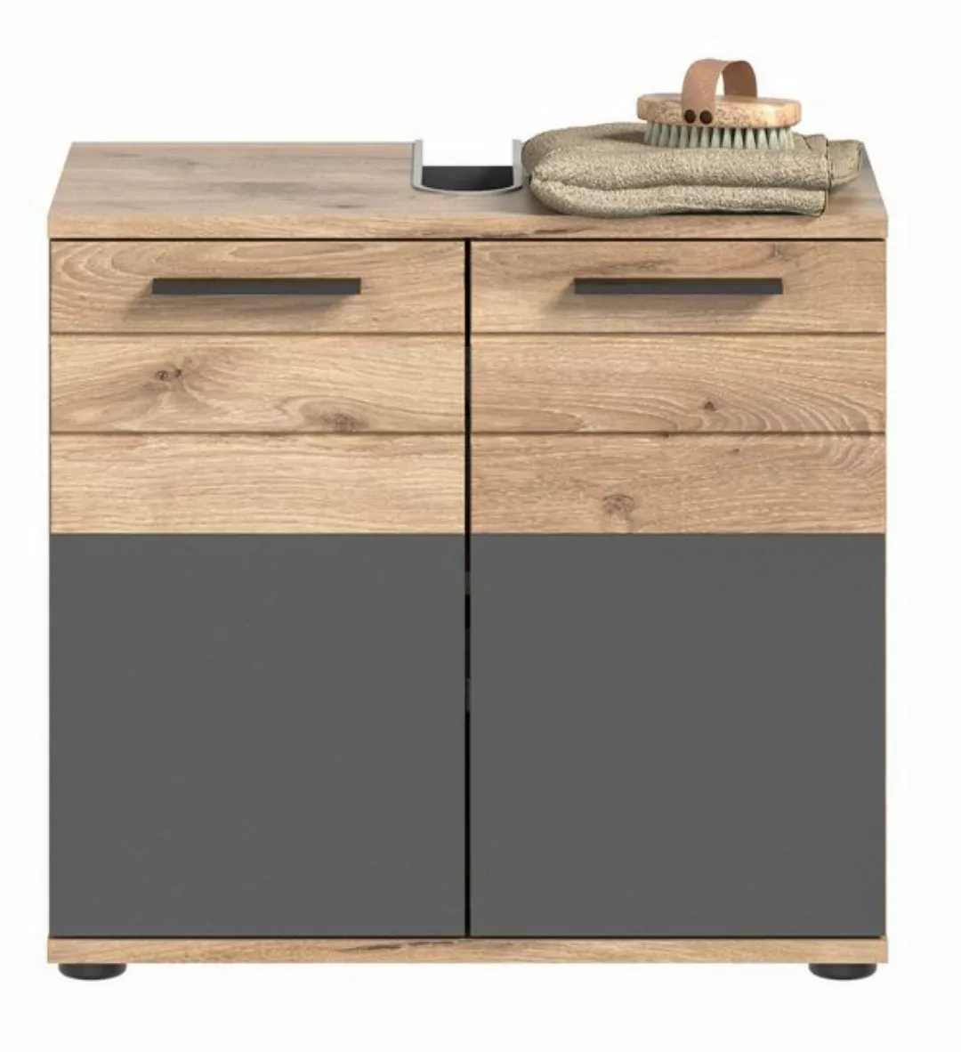 furnling Waschbeckenunterschrank Moskau 60 x 56 x 34 cm, in Eiche/Grau mit günstig online kaufen