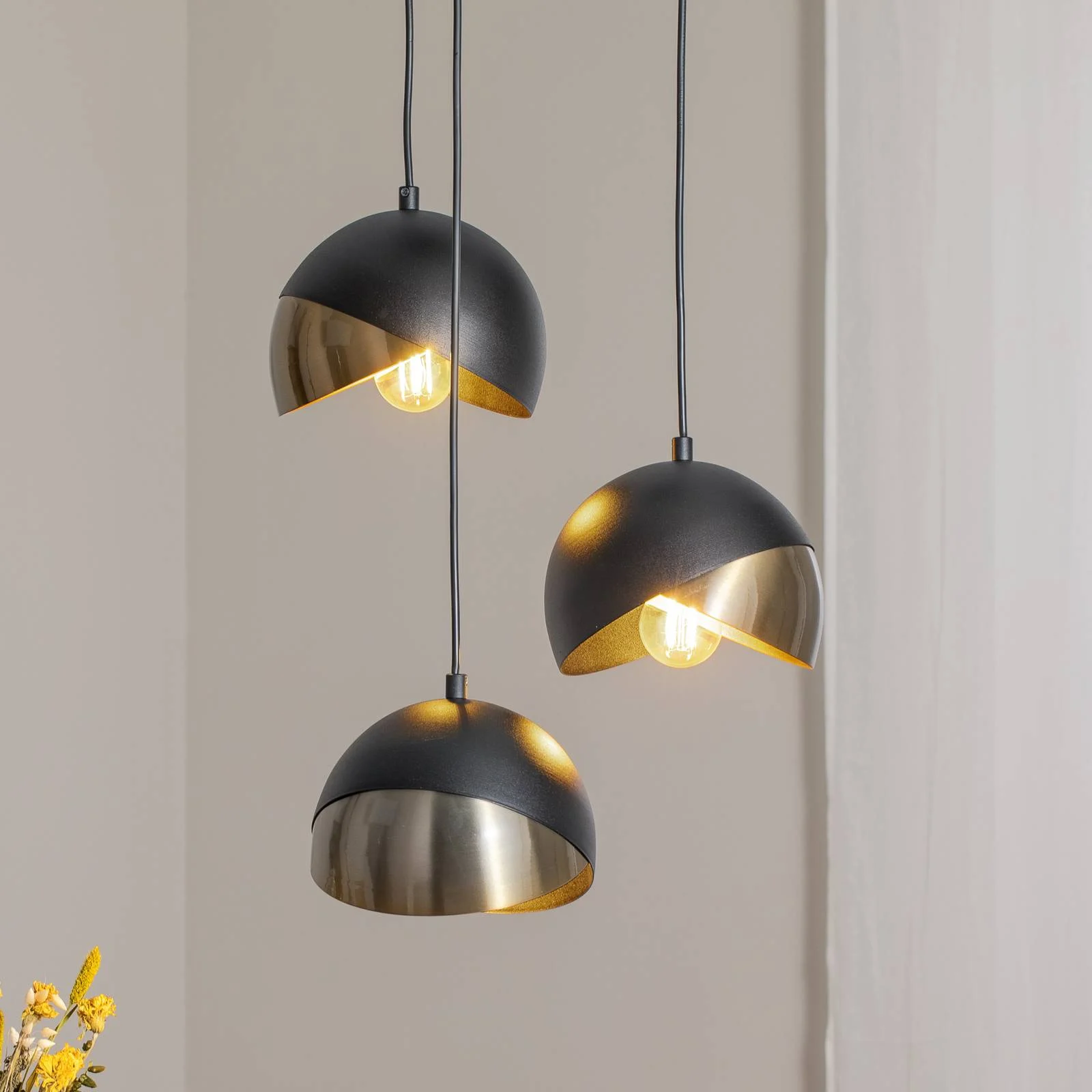 Hängeleuchte Berceste 252-S2 schwarz/gold Metall 3-flg. rund günstig online kaufen