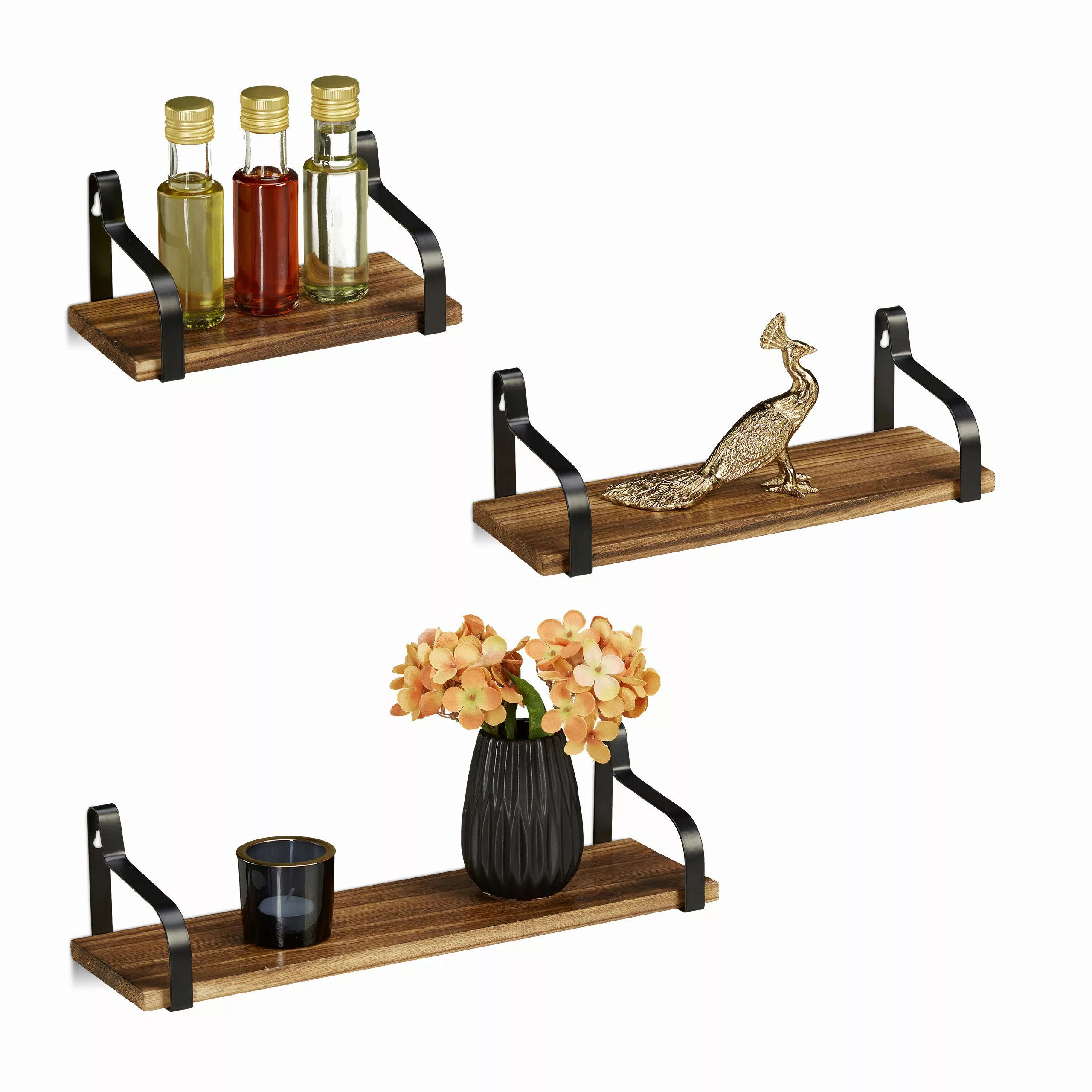 relaxdays Wandregal 3er Wandregal Holz günstig online kaufen