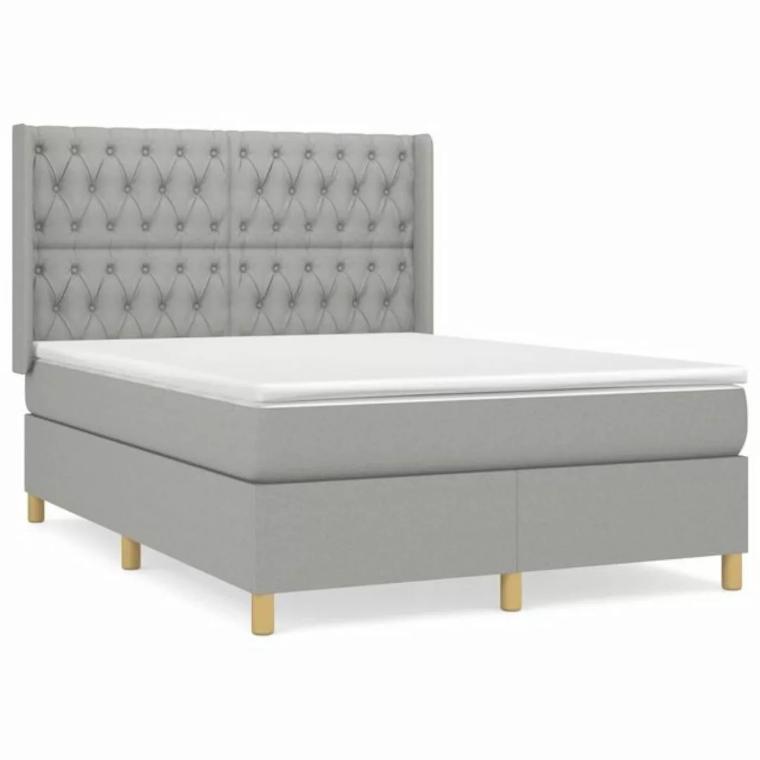 vidaXL Bettgestell Boxspringbett mit Matratze Hellgrau 140x190 cm Stoff Bet günstig online kaufen