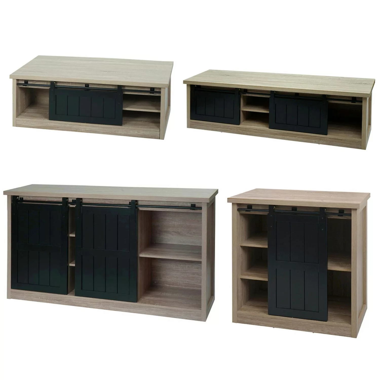 MCW Wohnzimmerset K75 aus TV-Rack Sideboard Kommode Und Couchtisch Naturfar günstig online kaufen