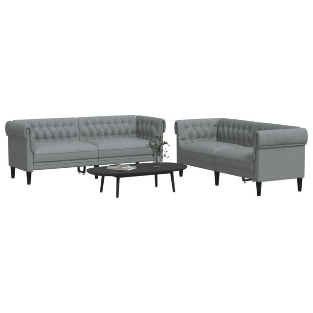 vidaXL Sofa Sofagarnitur Set mit Kissen Stoff, 2-tlg., Hellgrau günstig online kaufen