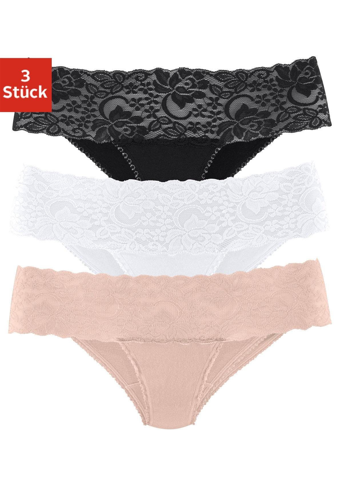 Vivance Brasilslip, (3er-Pack), aus elastischer Baumwolle mit floraler Spit günstig online kaufen