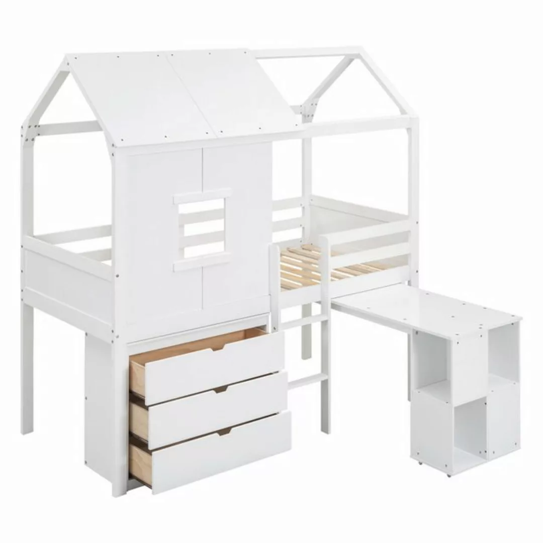 Celya Kinderbett 90 x 200cm Hausform Hochbett, mit ausziehbarer Tisch und d günstig online kaufen
