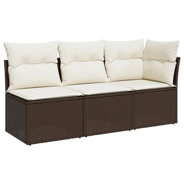 vidaXL Loungesofa Gartensofa mit Kissen 3-Sitzer Braun Poly Rattan günstig online kaufen