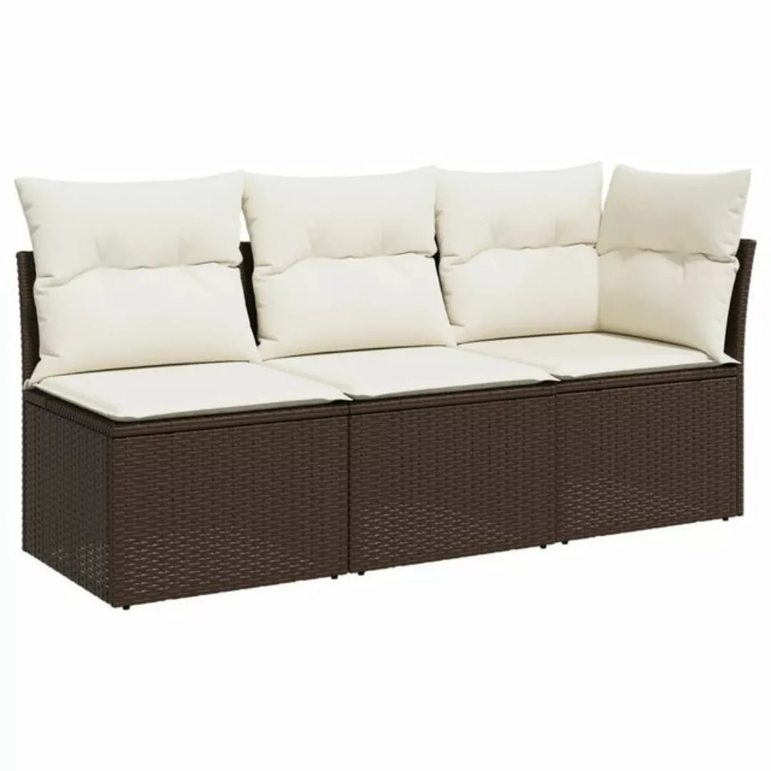 vidaXL Loungesofa Gartensofa mit Kissen 3-Sitzer Braun Poly Rattan, 1 Teile günstig online kaufen