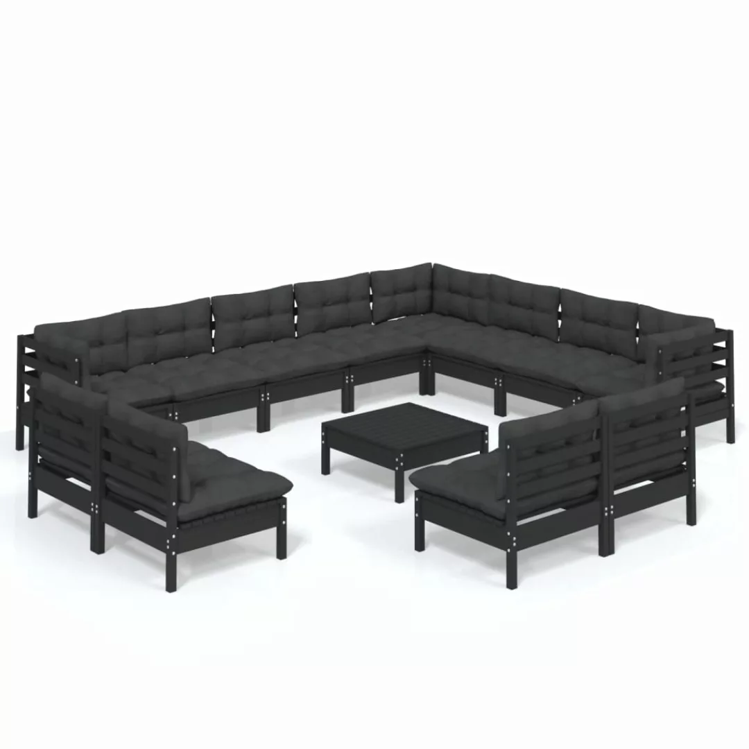 13-tlg. Garten-lounge-set Mit Kissen Schwarz Massivholz Kiefer günstig online kaufen