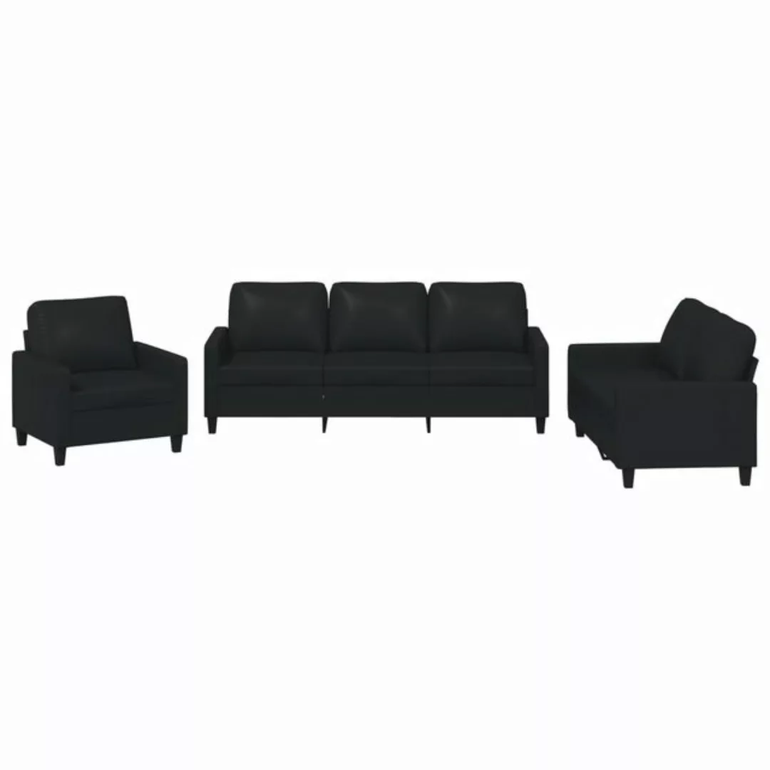 vidaXL Sofa, 3-tlg. Sofagarnitur mit Kissen Schwarz Kunstleder günstig online kaufen