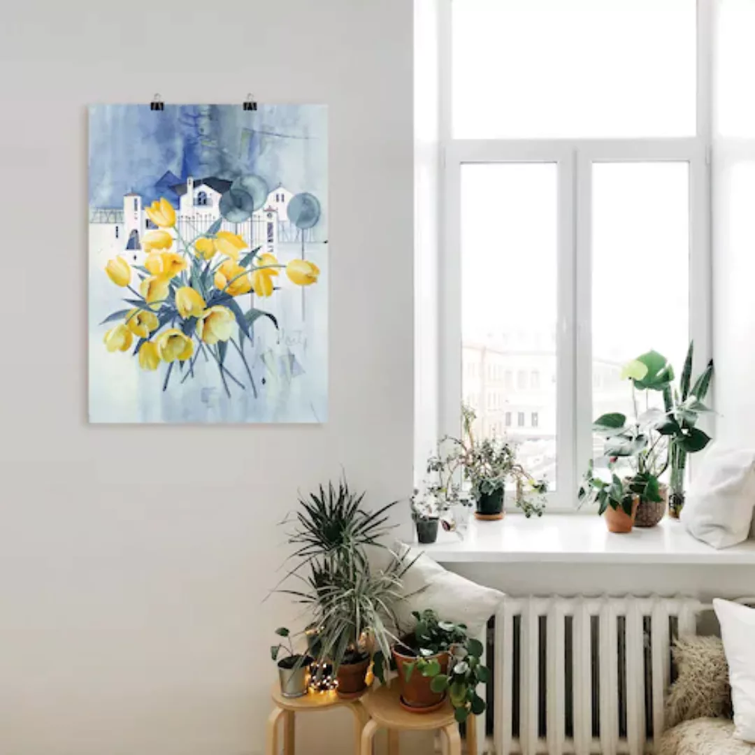 Artland Poster "Ansicht mit Tulpen", Blumen, (1 St.), als Leinwandbild, Wan günstig online kaufen