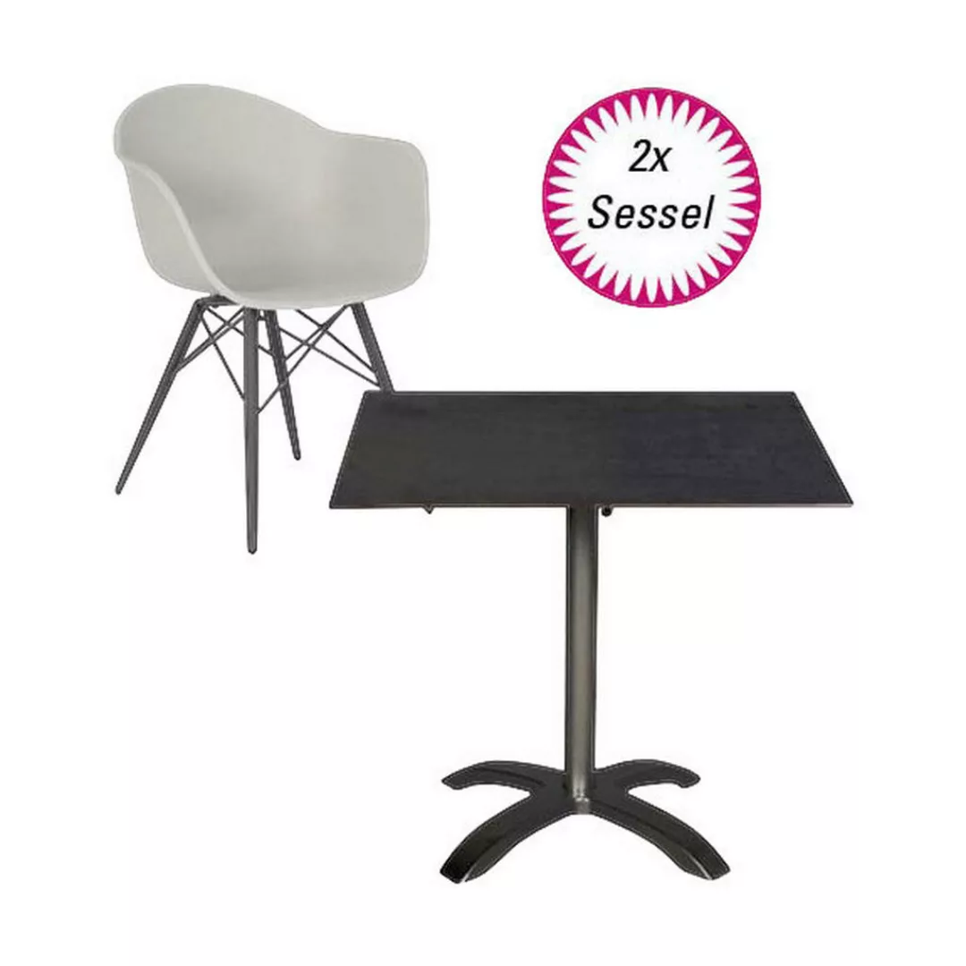 Acamp Set 2x Sessel New York 1x Tisch Acaplan 80 cm x 80 cm Grau-Weiß günstig online kaufen