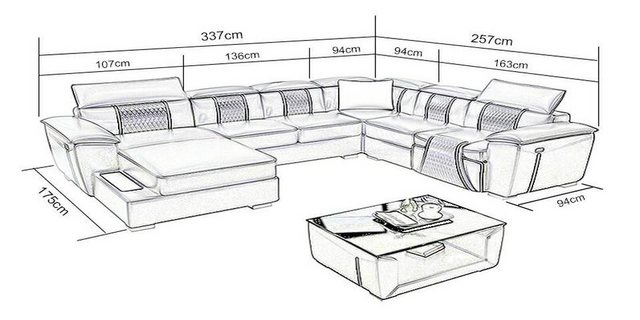 JVmoebel Sofa Ledersofa Couch Polster Designer Leder Sofas Sofa U-Form Couc günstig online kaufen