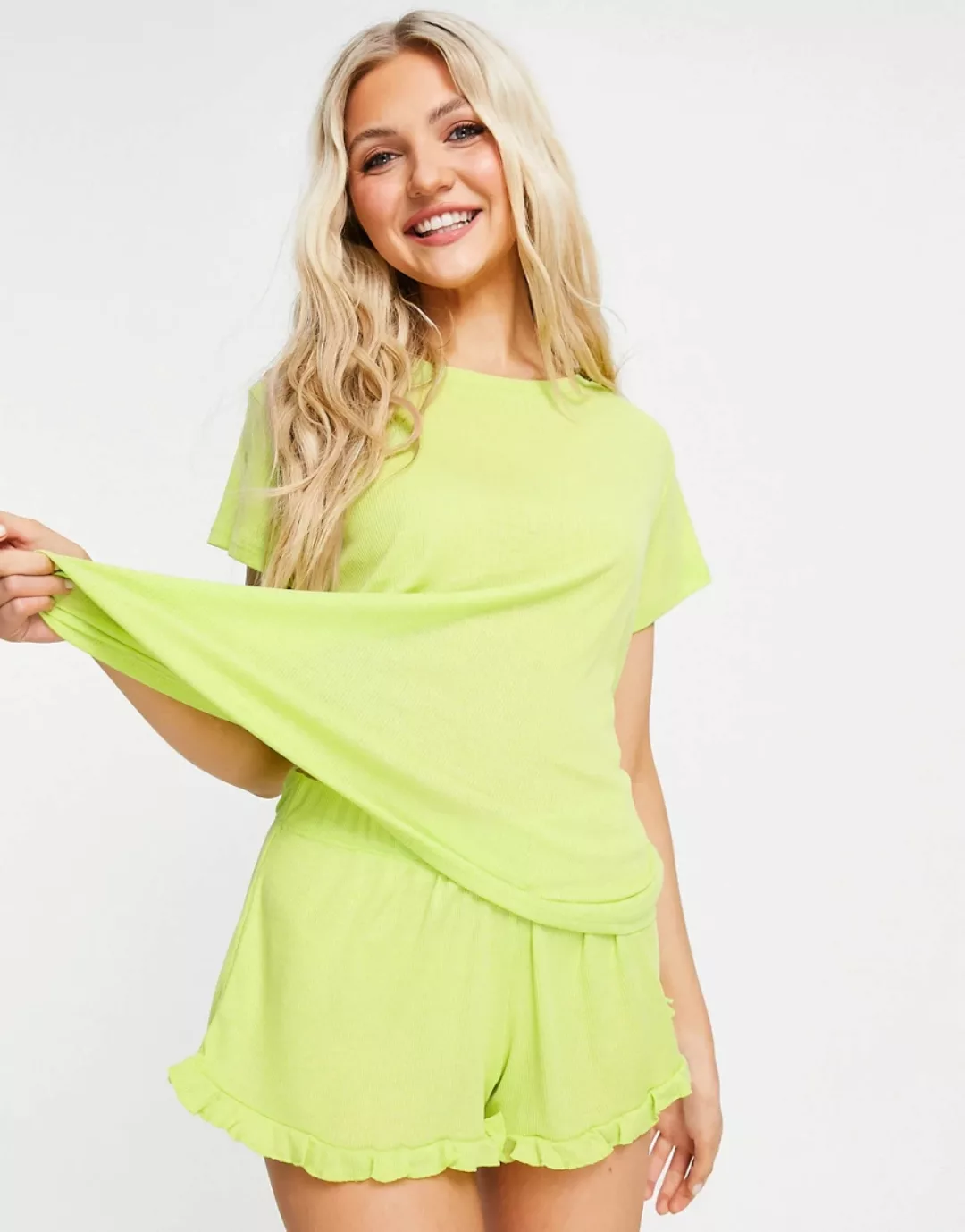 Chelsea Peers – Pyjama aus geripptem Jersey in Grün günstig online kaufen
