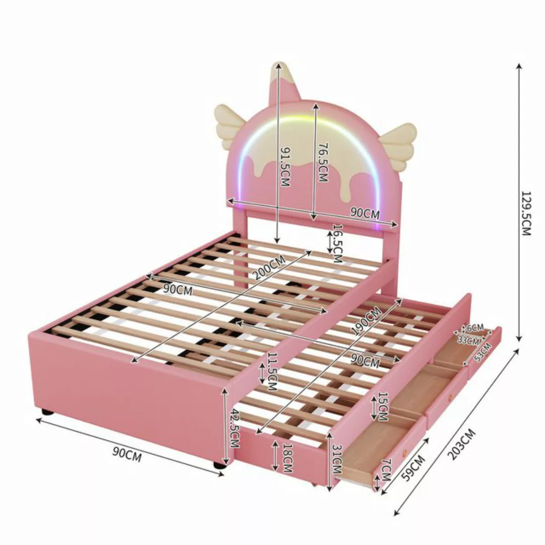 Welikera Prinzessinbett 90*200cm Cartoon Kinderbett,Ausgestattet mit Auszie günstig online kaufen