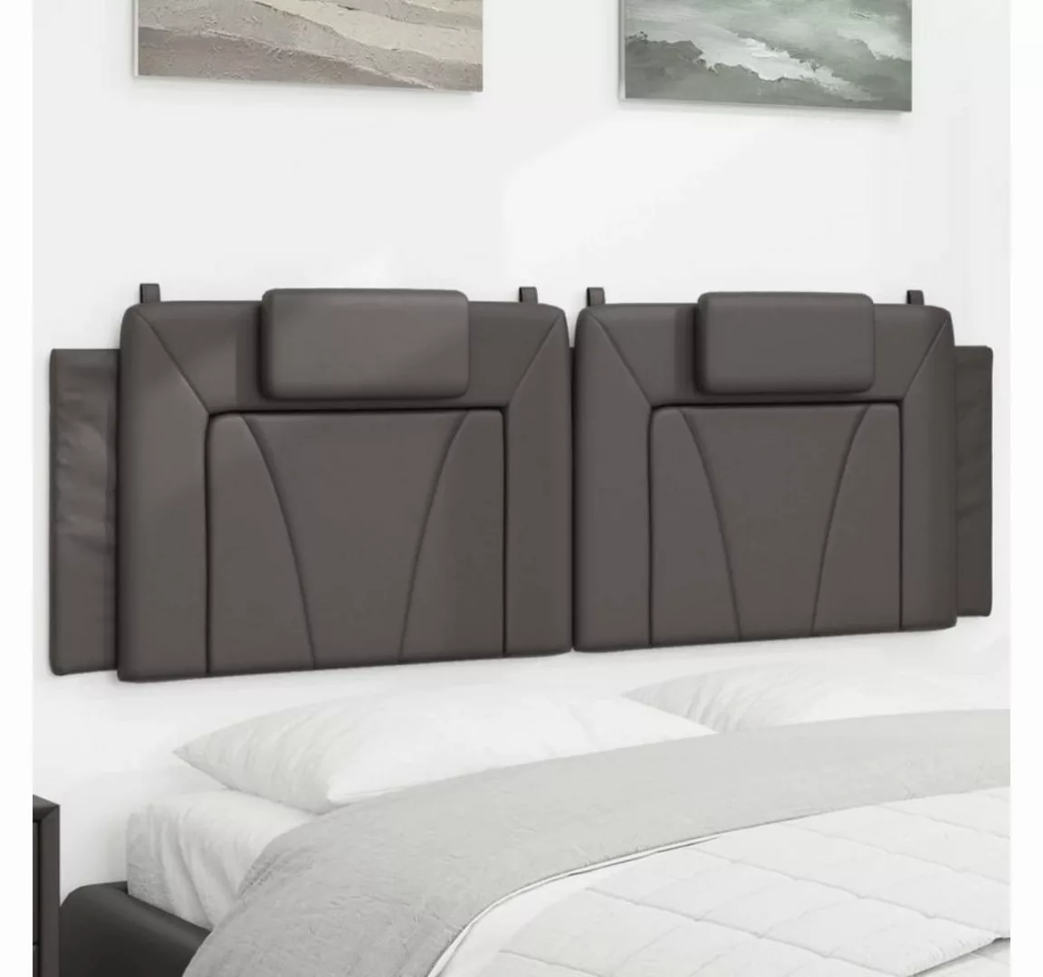 vidaXL Bett, Kopfteil-Kissen Grau 160 cm Kunstleder günstig online kaufen