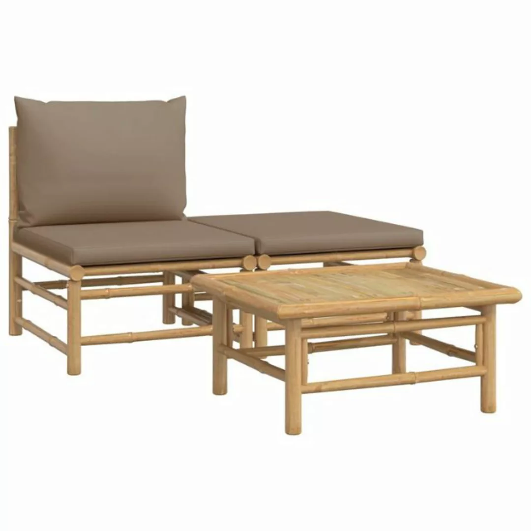 vidaXL Loungesofa 3-tlg. Garten-Lounge-Set mit Taupe Kissen Bambus, 1 Teile günstig online kaufen