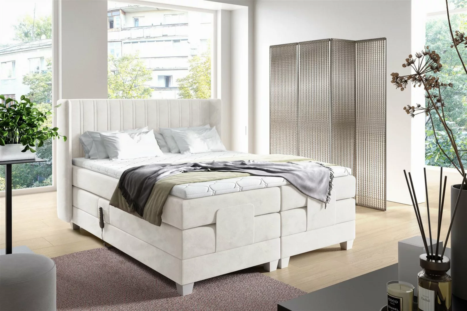 Fun Möbel Boxspringbett Schlafzimmerbett Elektrisches Bett MAGNUS in Stoff günstig online kaufen