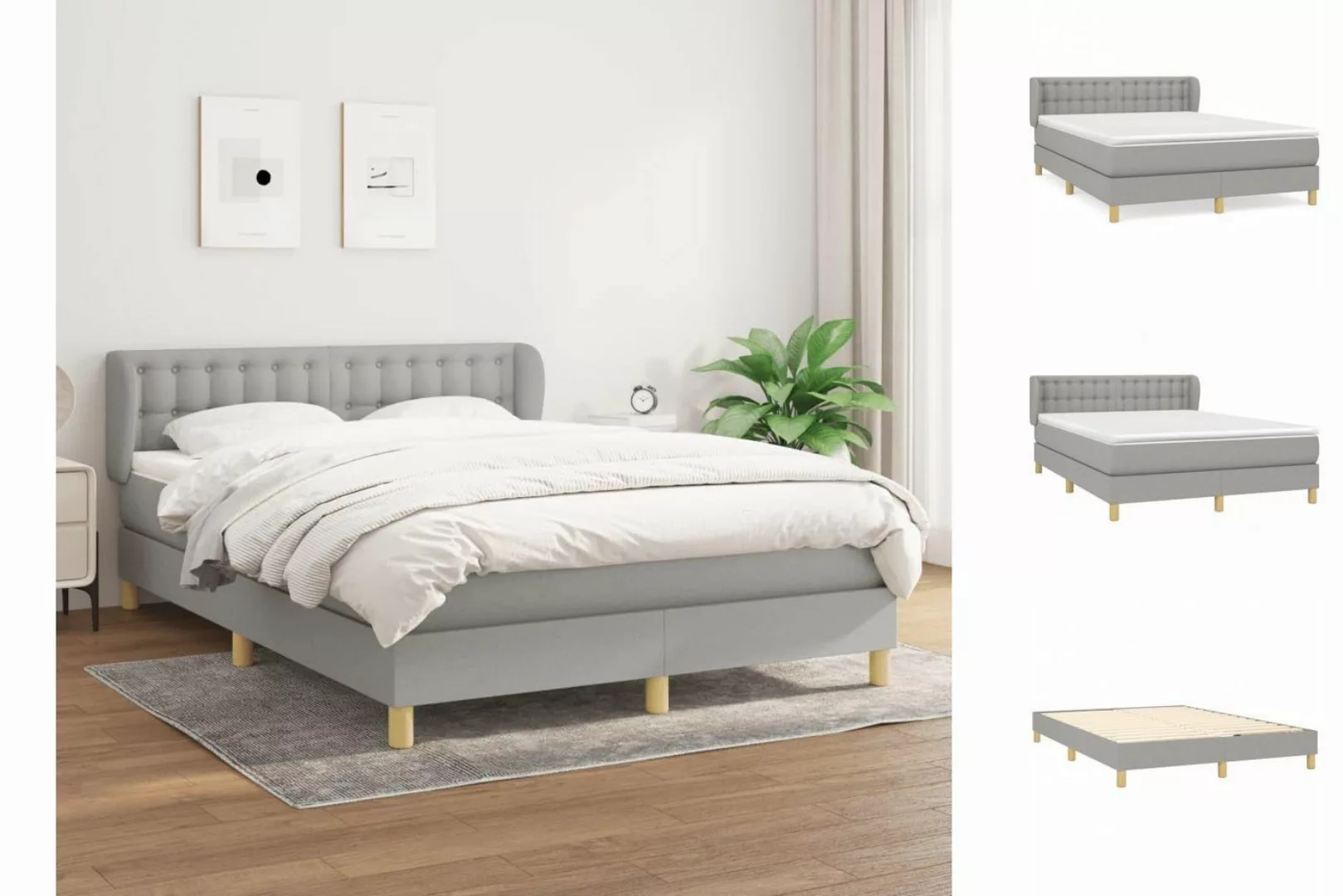 vidaXL Boxspringbett Boxspringbett mit Matratze Hellgrau 140x200 cm Stoff B günstig online kaufen