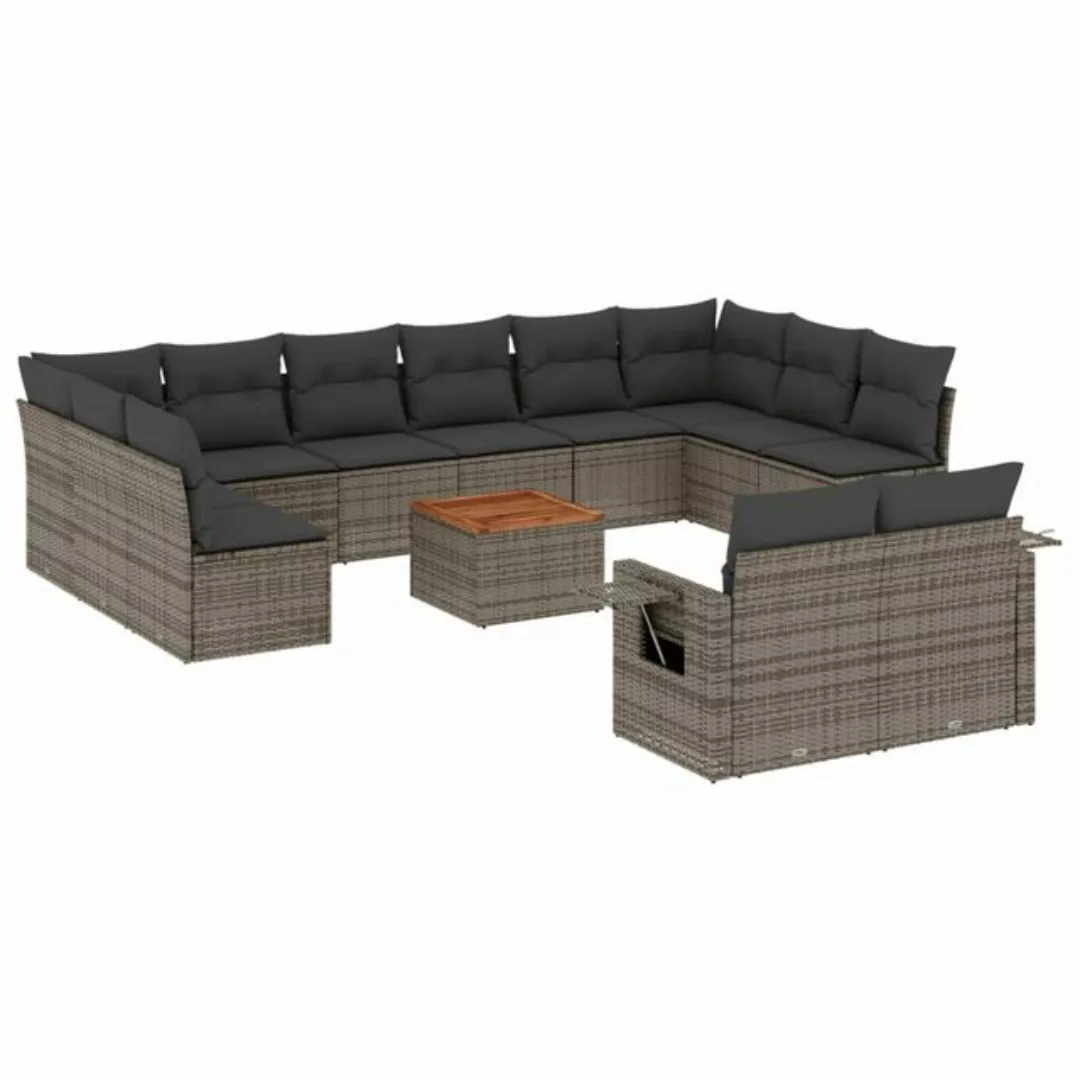 vidaXL Sofaelement 13-tlg. Garten-Sofagarnitur mit Kissen Grau Poly Rattan günstig online kaufen