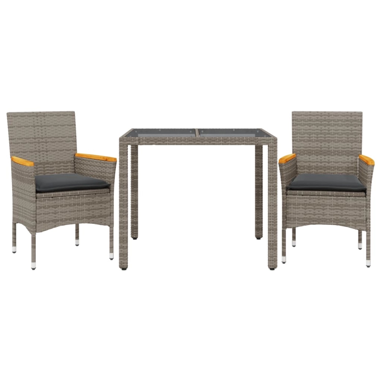 vidaXL 3-Tlg Garten-Essgruppe mit Kissen Grau Poly Rattan und Glas 3278651 günstig online kaufen
