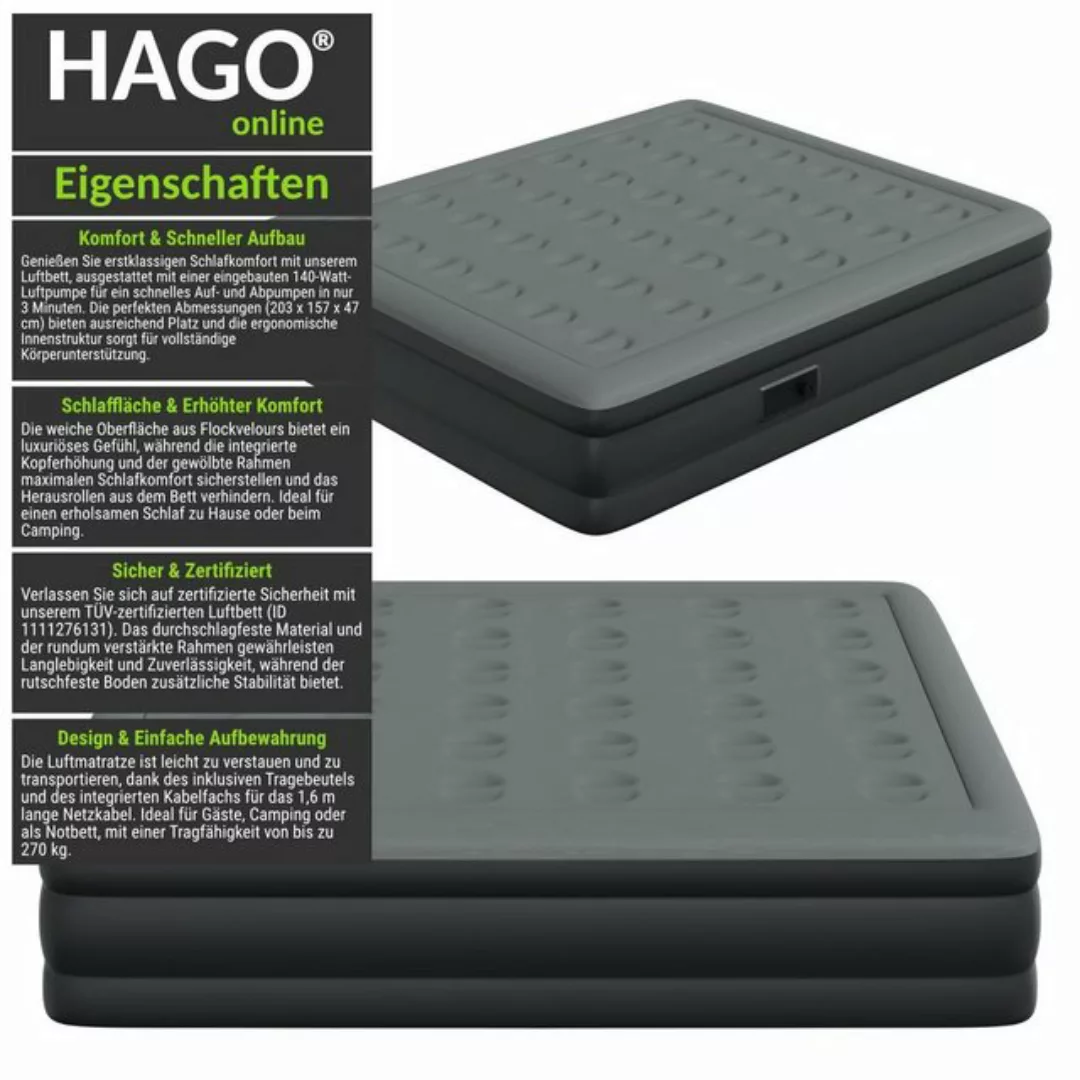 HAGO Luftbett Premium Luftbett Luftmatratze selbstaufblasend Pumpe Gästebet günstig online kaufen