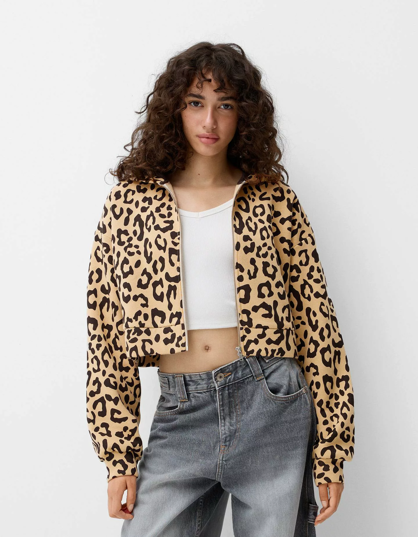 Bershka Hoodie Animalprint Damen S Camel günstig online kaufen