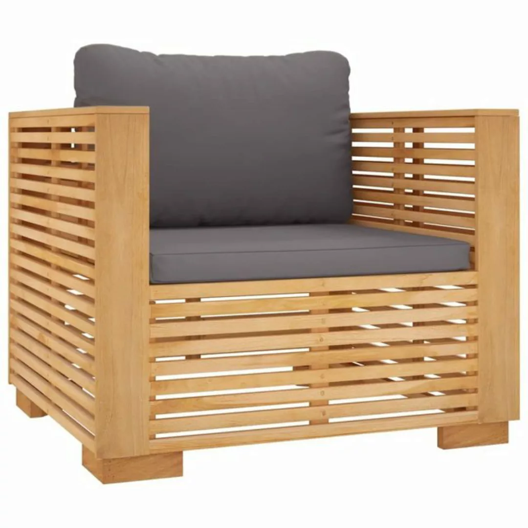 vidaXL Sofaelement Gartensessel mit Dunkelgrauen Kissen Massivholz Teak (1 günstig online kaufen