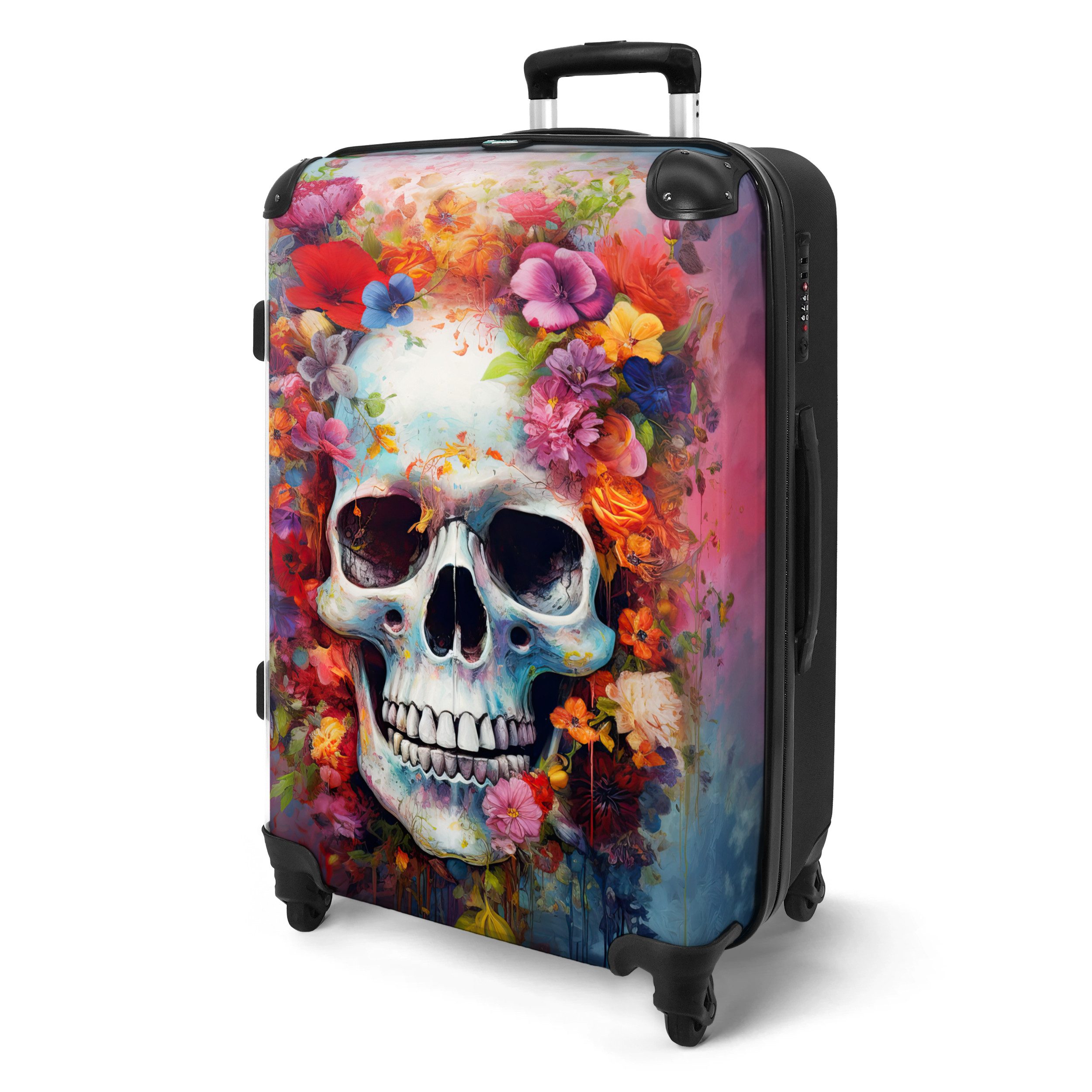 NoBoringSuitcases.com© Hartschalen-Trolley Totenkopf - Blumen - günstig online kaufen