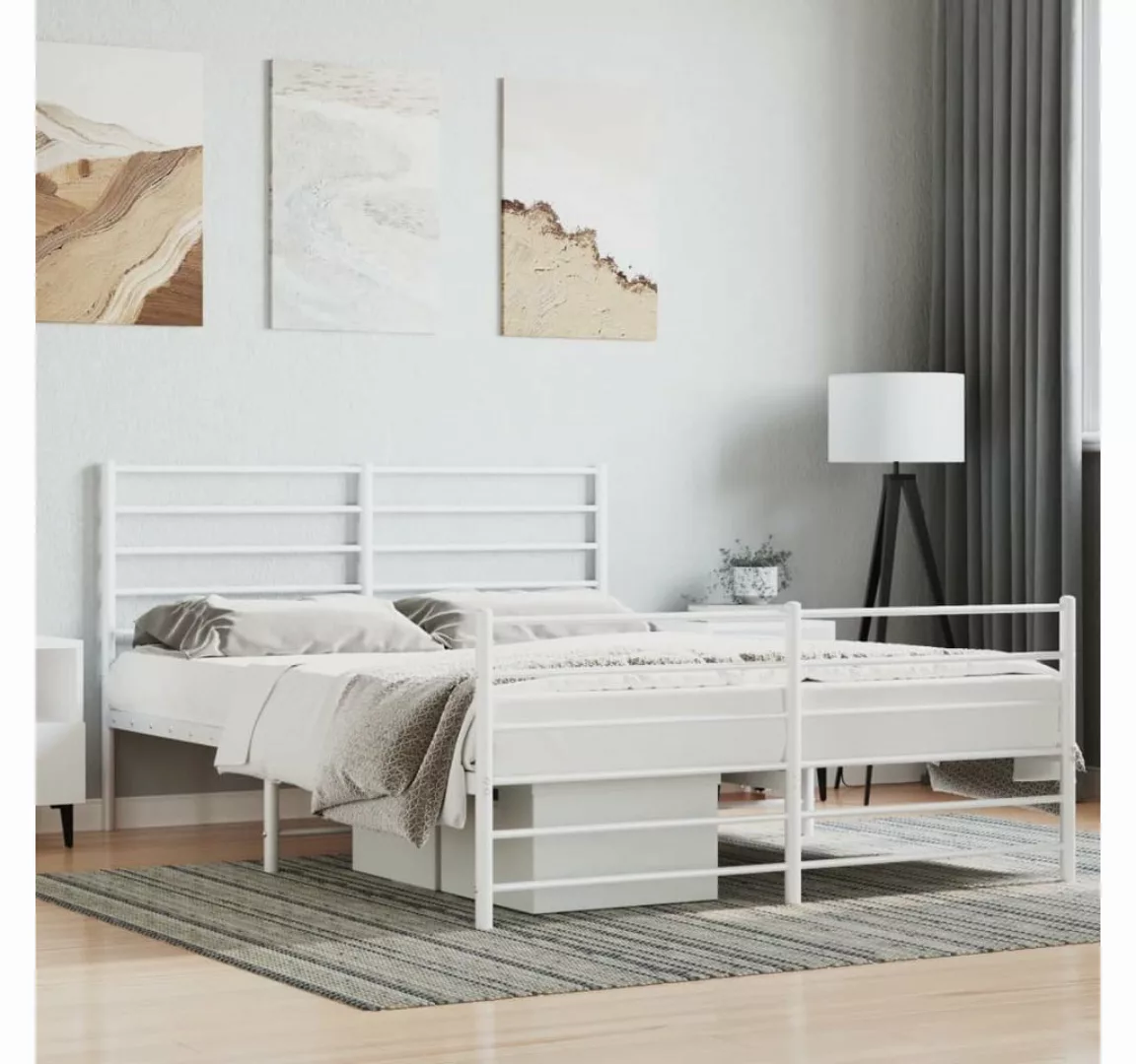 furnicato Bett Bettgestell mit Kopf- und Fußteil Metall Weiß 135x190 cm günstig online kaufen