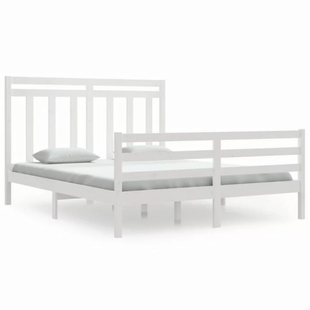 vidaXL Bettgestell Massivholzbett Weiß 160x200 cm Doppelbett Bett Bettrahme günstig online kaufen