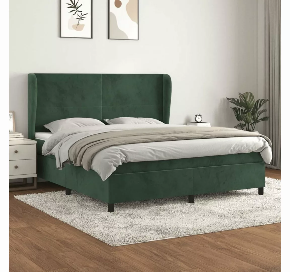 vidaXL Boxspringbett Boxspringbett mit Matratze Dunkelgrün 160x200 cm Samt günstig online kaufen