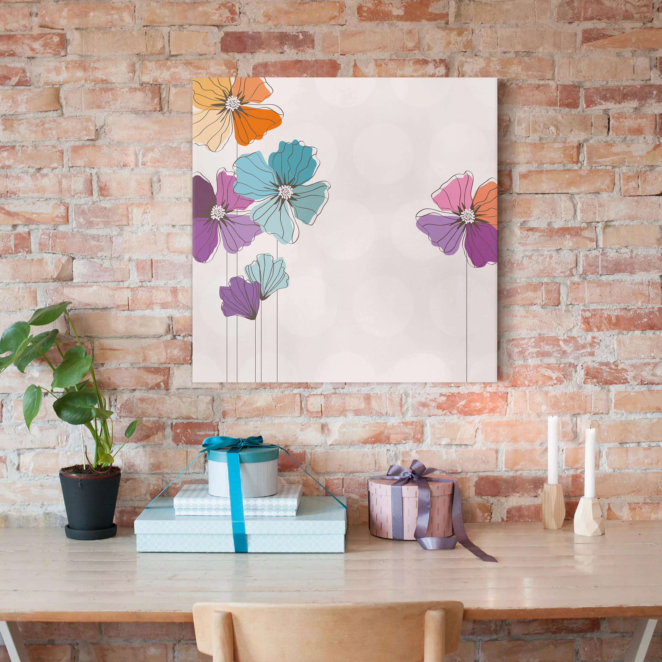Leinwandbild Blumen - Quadrat Mohn in Pastell günstig online kaufen