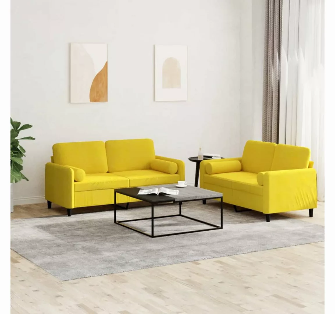 vidaXL Sofa Sofagarnitur Set mit Kissen Samt, 2-tlg., Gelb günstig online kaufen