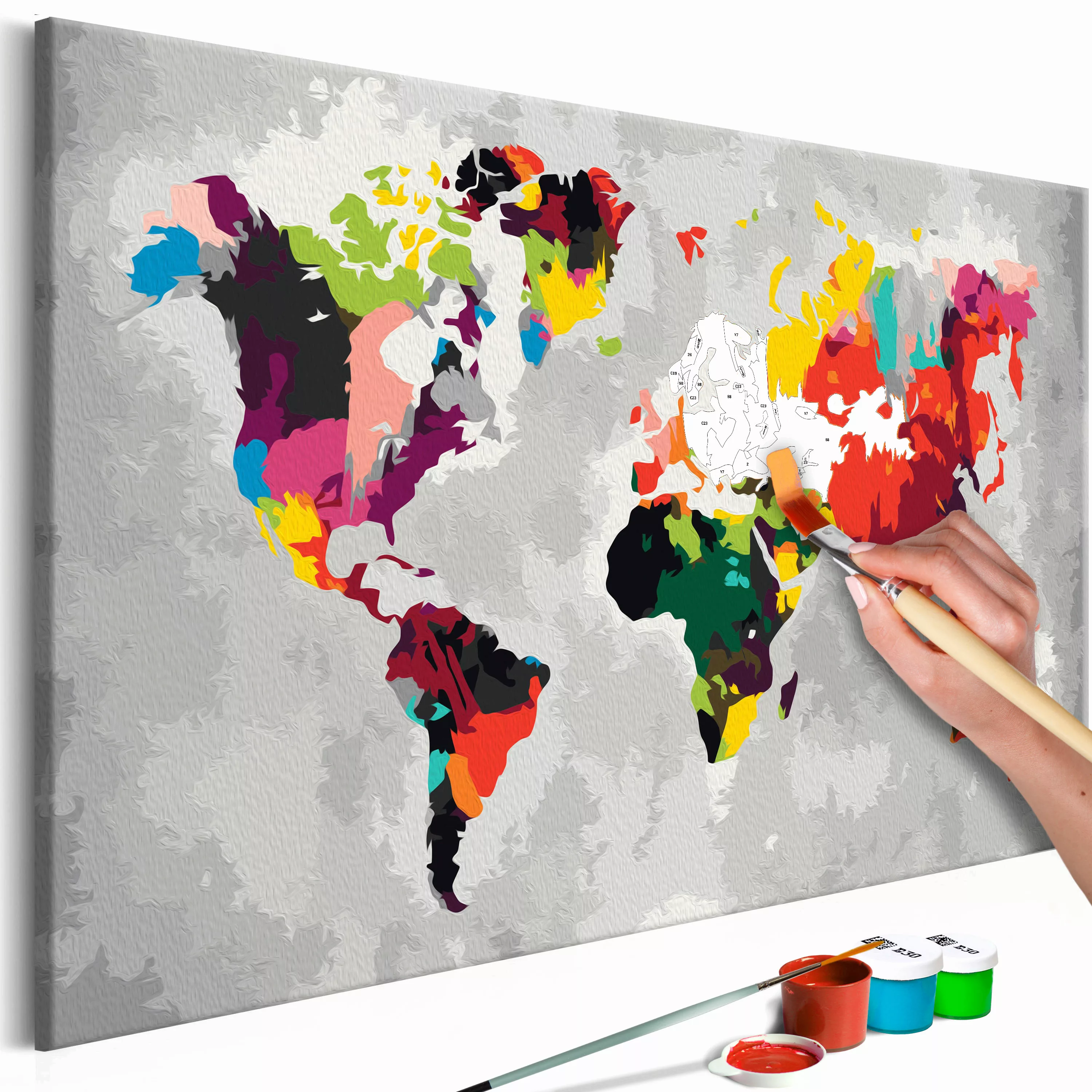 Malen Nach Zahlen - Weltkarte (helle Farben) günstig online kaufen