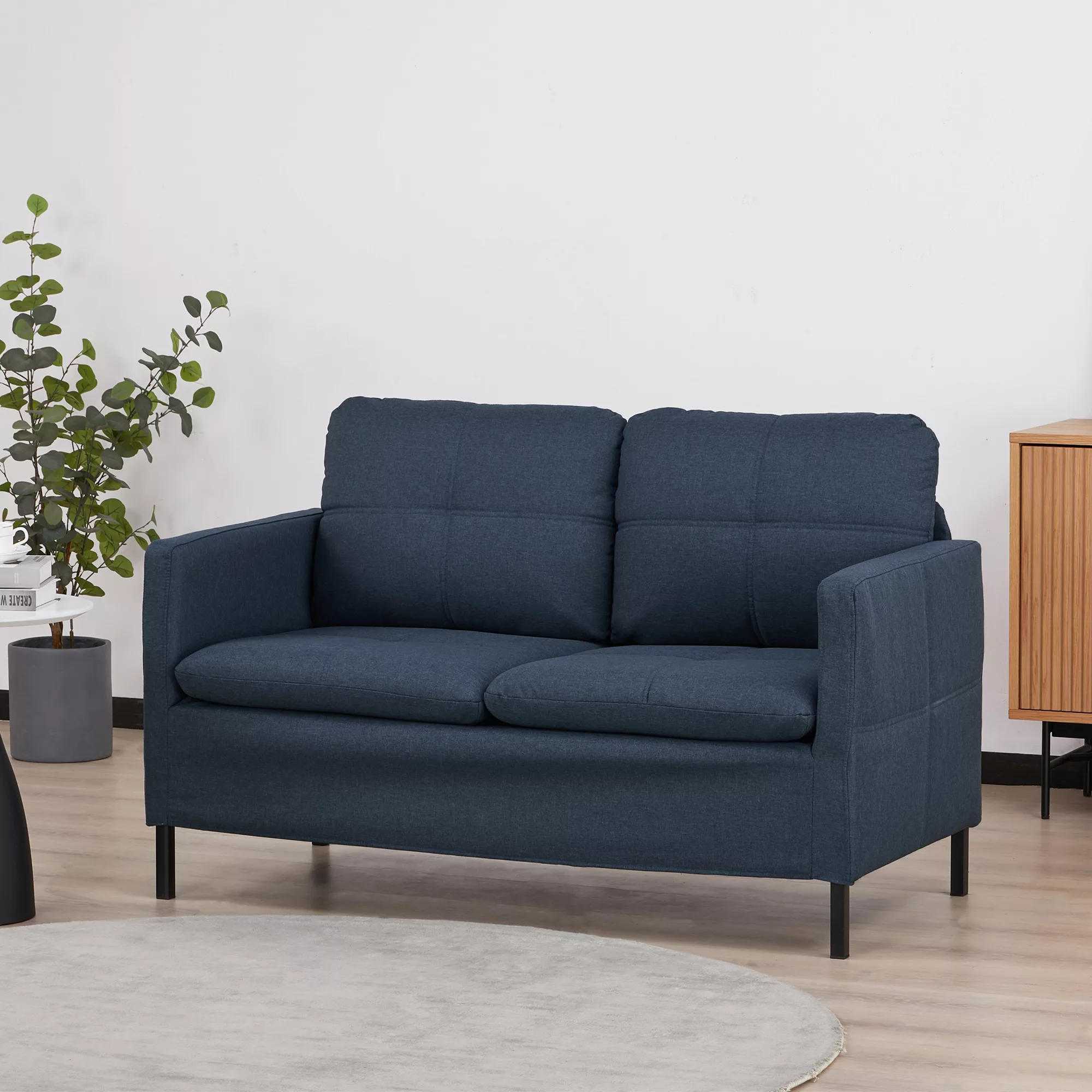 HOMCOM 2 Sitzer Sofa, Couch mit Leinenoptik, Stahlbeine, Gepolsterter Polst günstig online kaufen