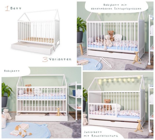 Alcube Babybett Charlie 3 in 1 I Kinderbett Juniorbett Beistellbett günstig online kaufen