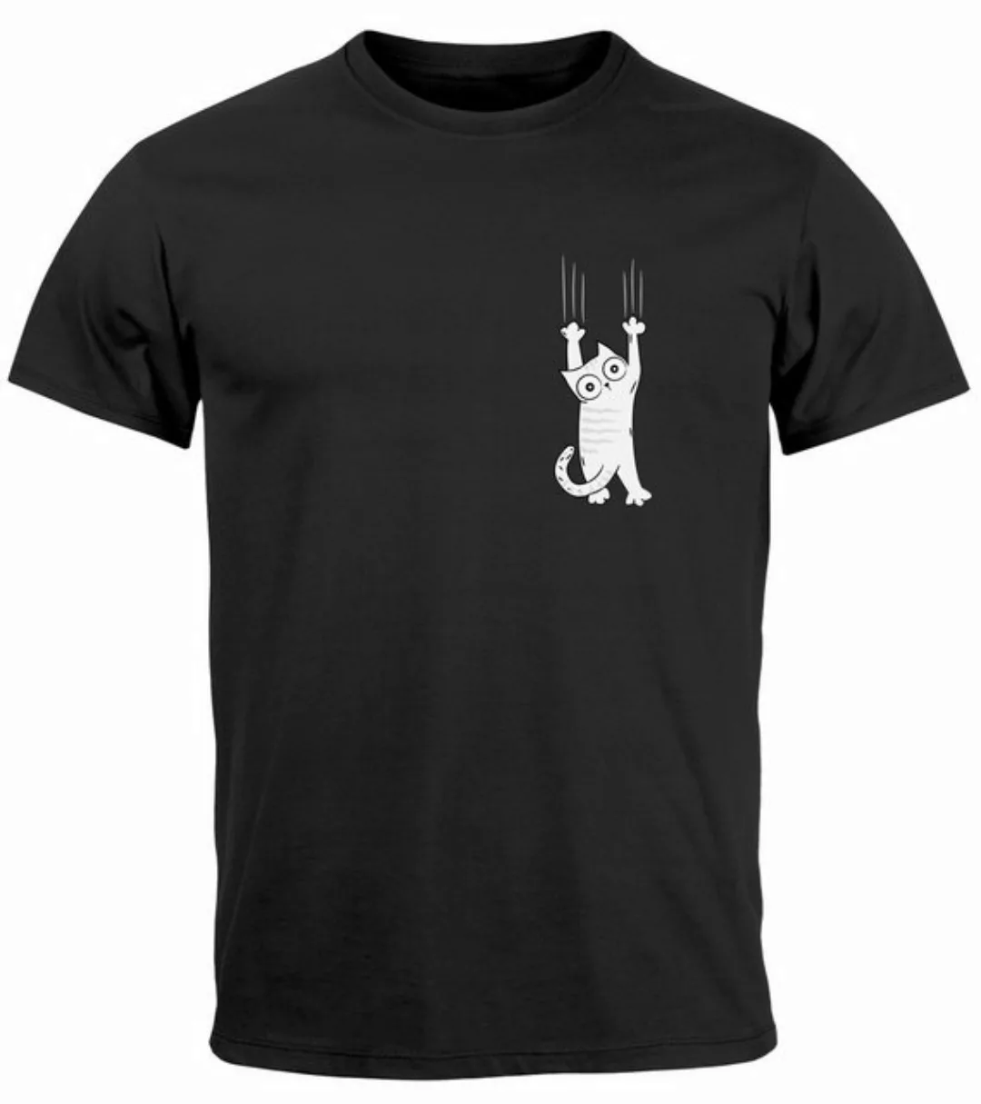 Neverless Print-Shirt Herren T-Shirt Aufdruck Katze Cat Logo lustig Kapuzen günstig online kaufen